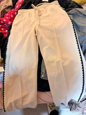 Women’s cream  Track Pants with Side Stripe